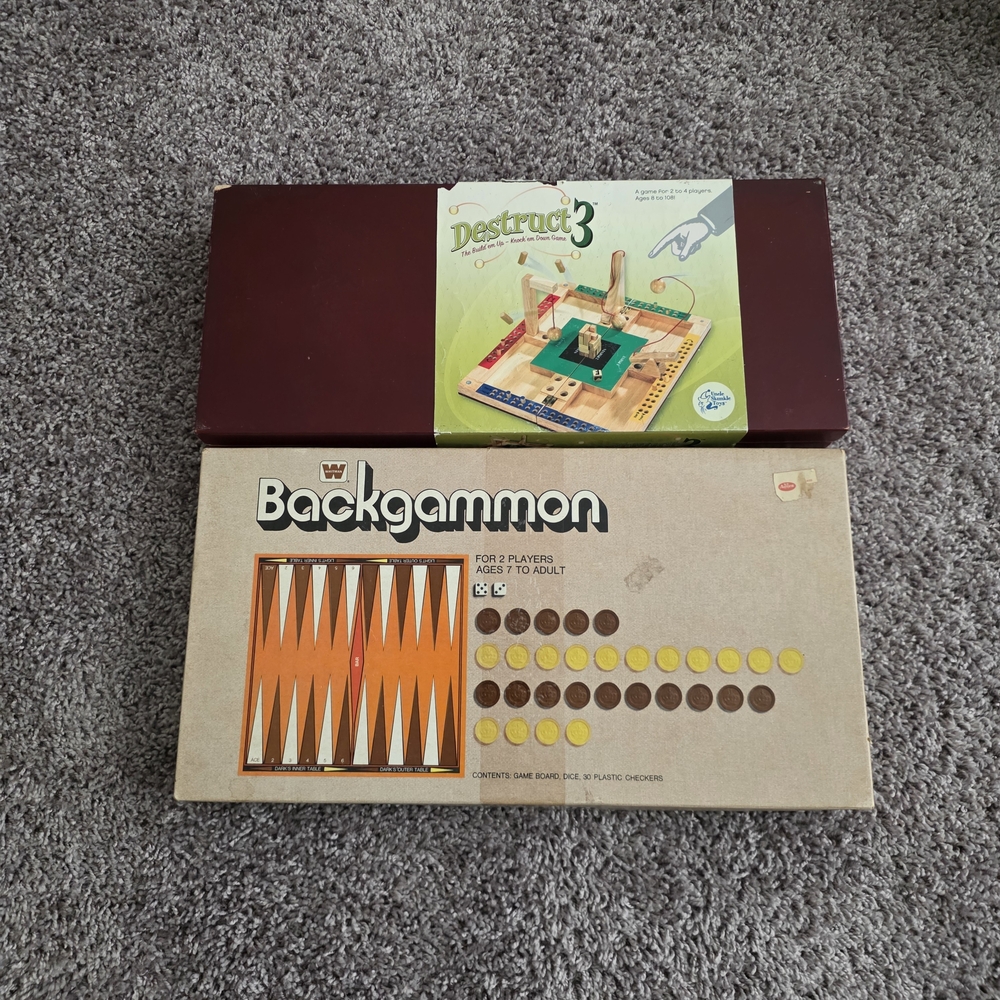 1974 Whitman Backgammon + Uncle Skunkle Destruct 3 Wooden Demolition Game